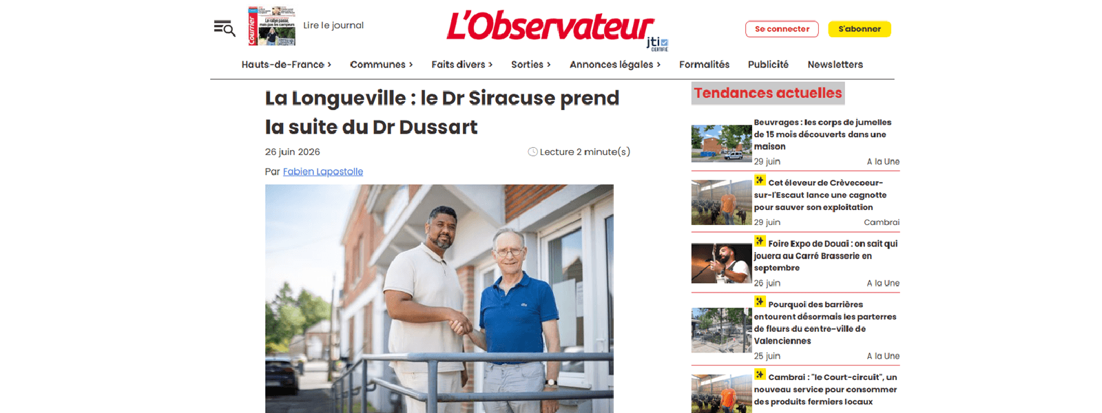 Article sur le site L'Observateur