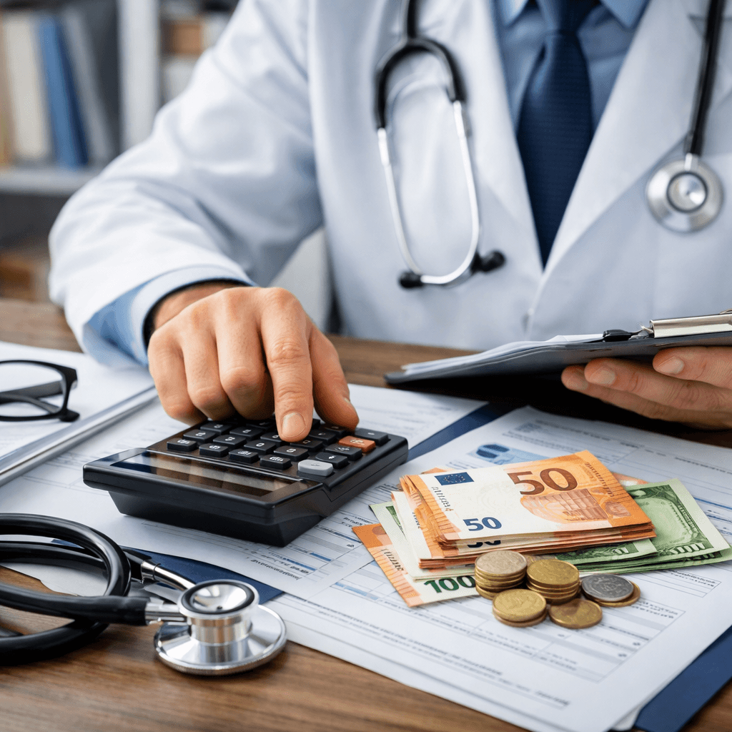 Salaire médecin en France : médecin calculant les revenus et charges de son cabinet